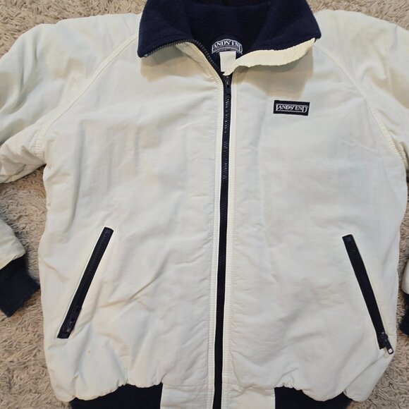 ★💗Lands' End  White & Navy Fleece Lined 1990s Vintage Classic Winter Jacket - Picture 7 of 8